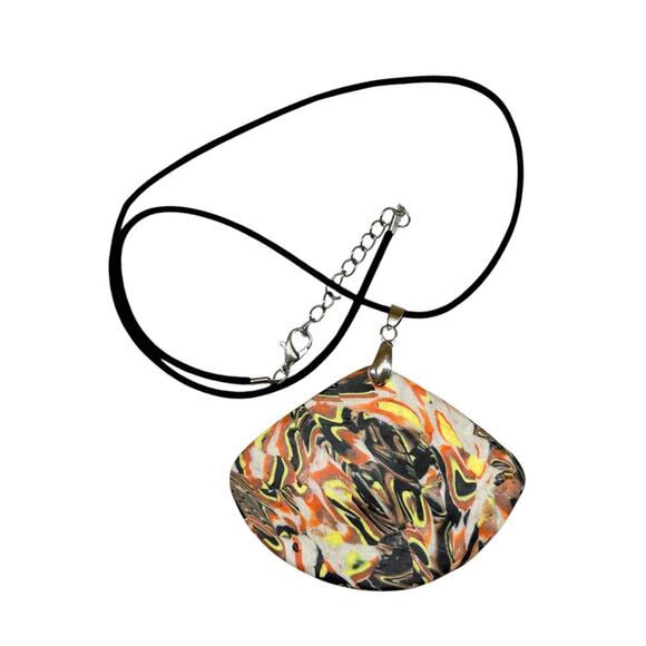Oversize Polymer Clay Pendant on Black Cord 18 Inch Necklace - Picture 8 of 8